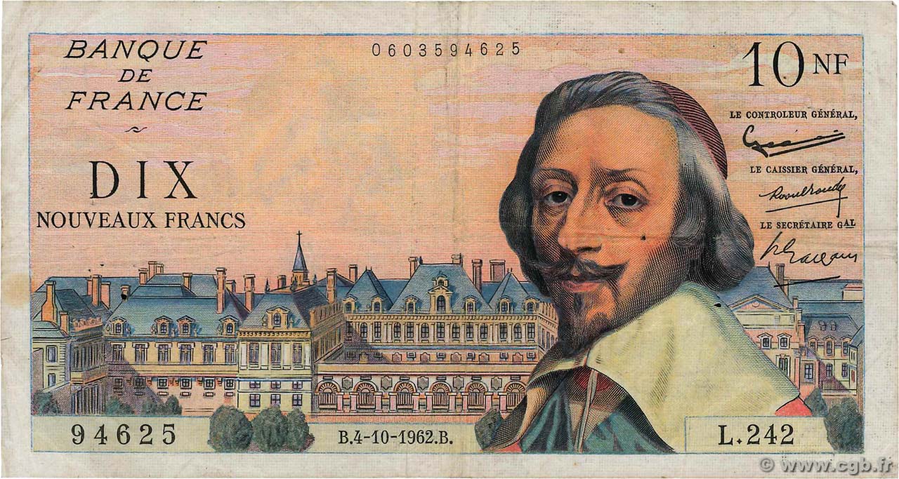 10 Nouveaux Francs RICHELIEU FRANKREICH  1962 F.57.21 S
