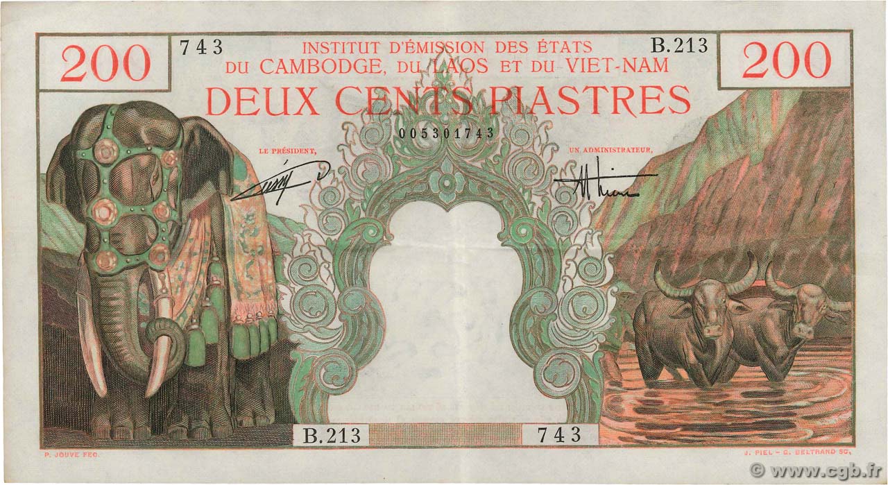 200 Piastres - 200 Dong FRENCH INDOCHINA  1953 P.109 VF+