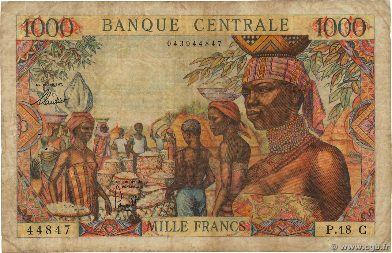 1000 Francs ÉTATS DE L AFRIQUE ÉQUATORIALE  1963 P.05c TB
