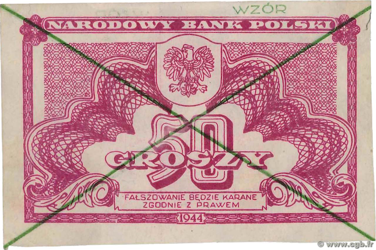 50 Groszy Spécimen POLOGNE  1944 P.104 SUP