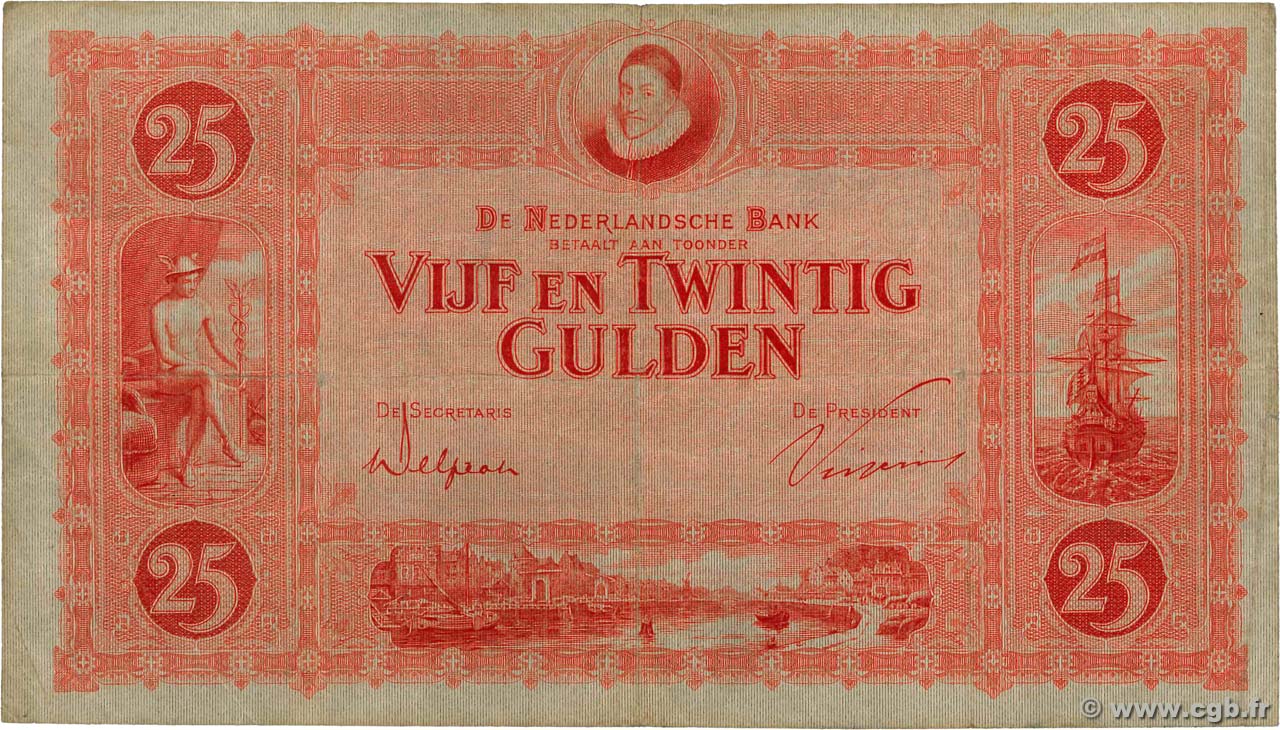 25 Gulden NETHERLANDS  1930 P.046 F