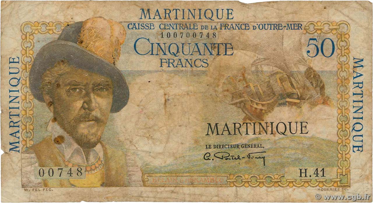 50 Francs Belain d&nbsp;Esnambuc MARTINIQUE  1946 P.30a pr.B