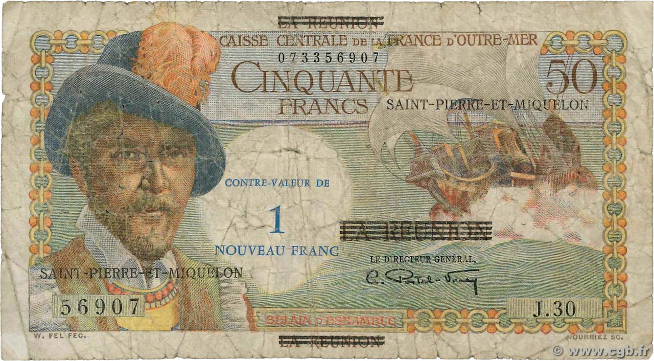 1 NF sur 50 Francs Belain d Esnambuc SAINT PIERRE ET MIQUELON  1960 P.30b AB