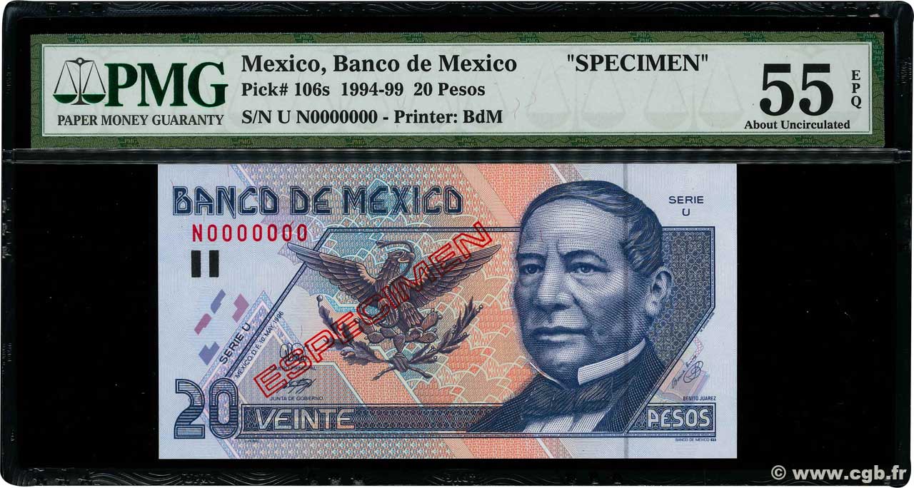 20 Pesos Spécimen MEXIQUE  1996 P.106s SUP+