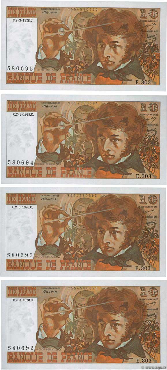 10 Francs BERLIOZ Consécutifs FRANCIA  1978 F.63.23 q.FDC