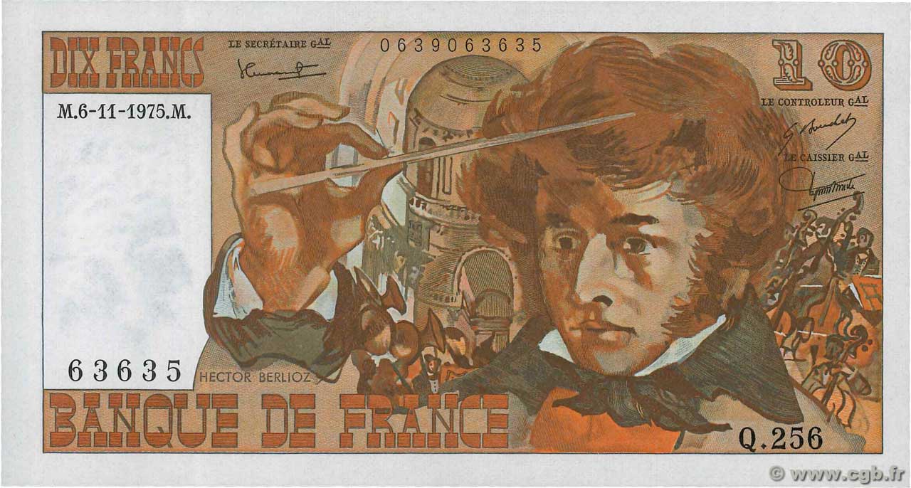 10 Francs BERLIOZ FRANCIA  1975 F.63.14 AU