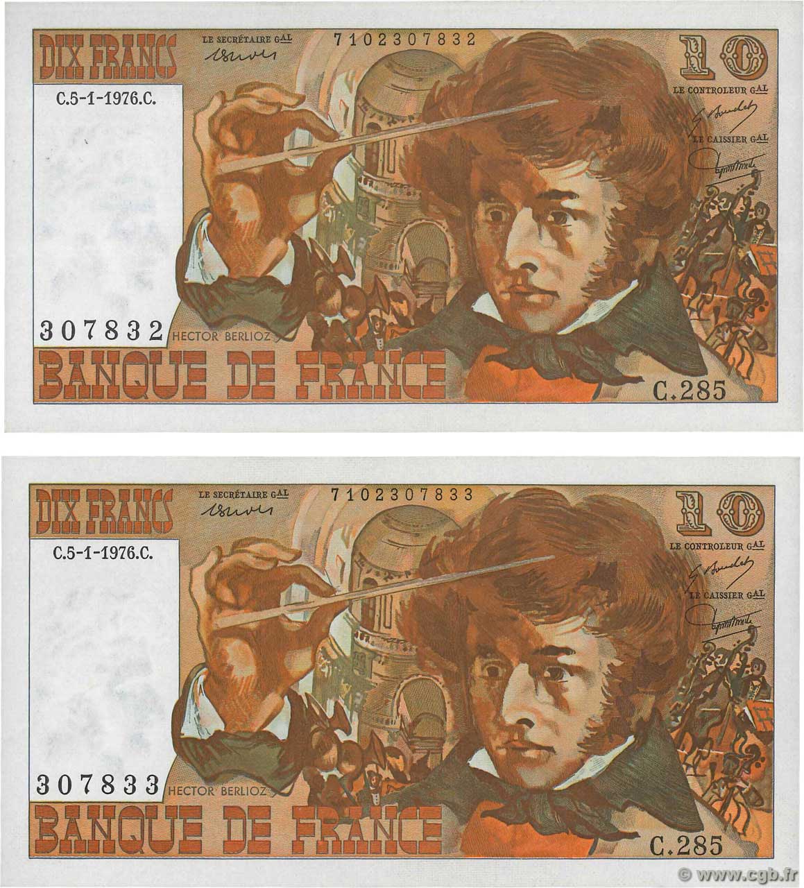 10 Francs BERLIOZ Consécutifs FRANCE  1976 F.63.17 SPL+