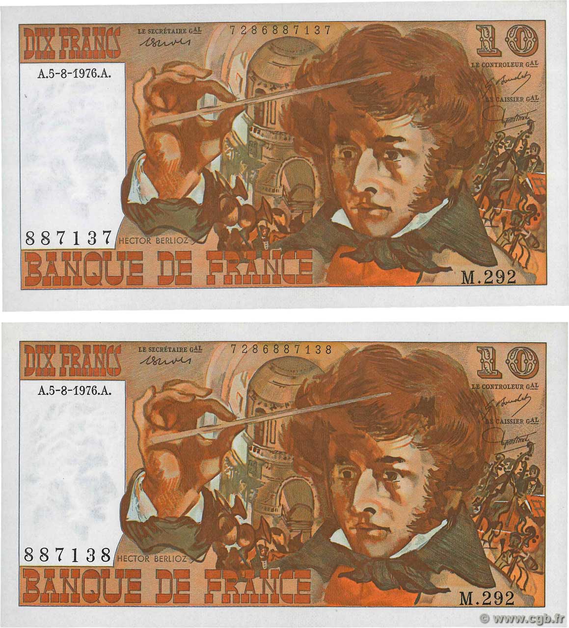 10 Francs BERLIOZ Consécutifs FRANKREICH  1976 F.63.20 fST+