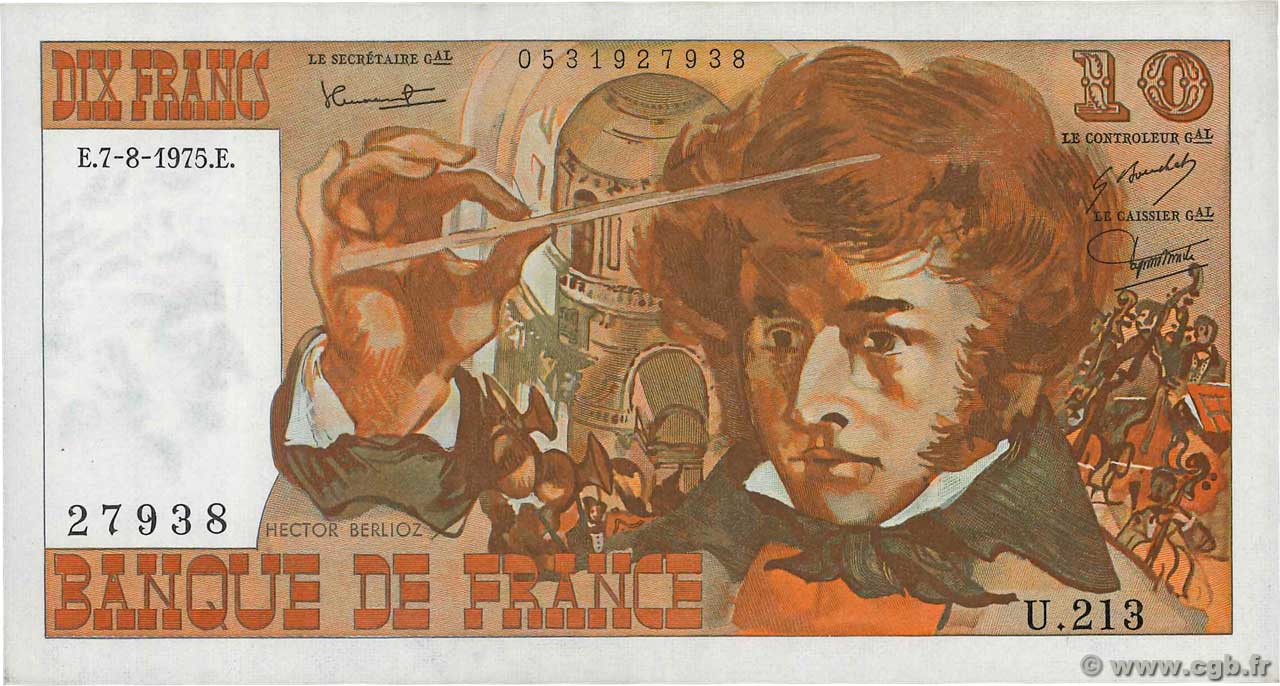 10 Francs BERLIOZ FRANCE  1975 F.63.12 SPL
