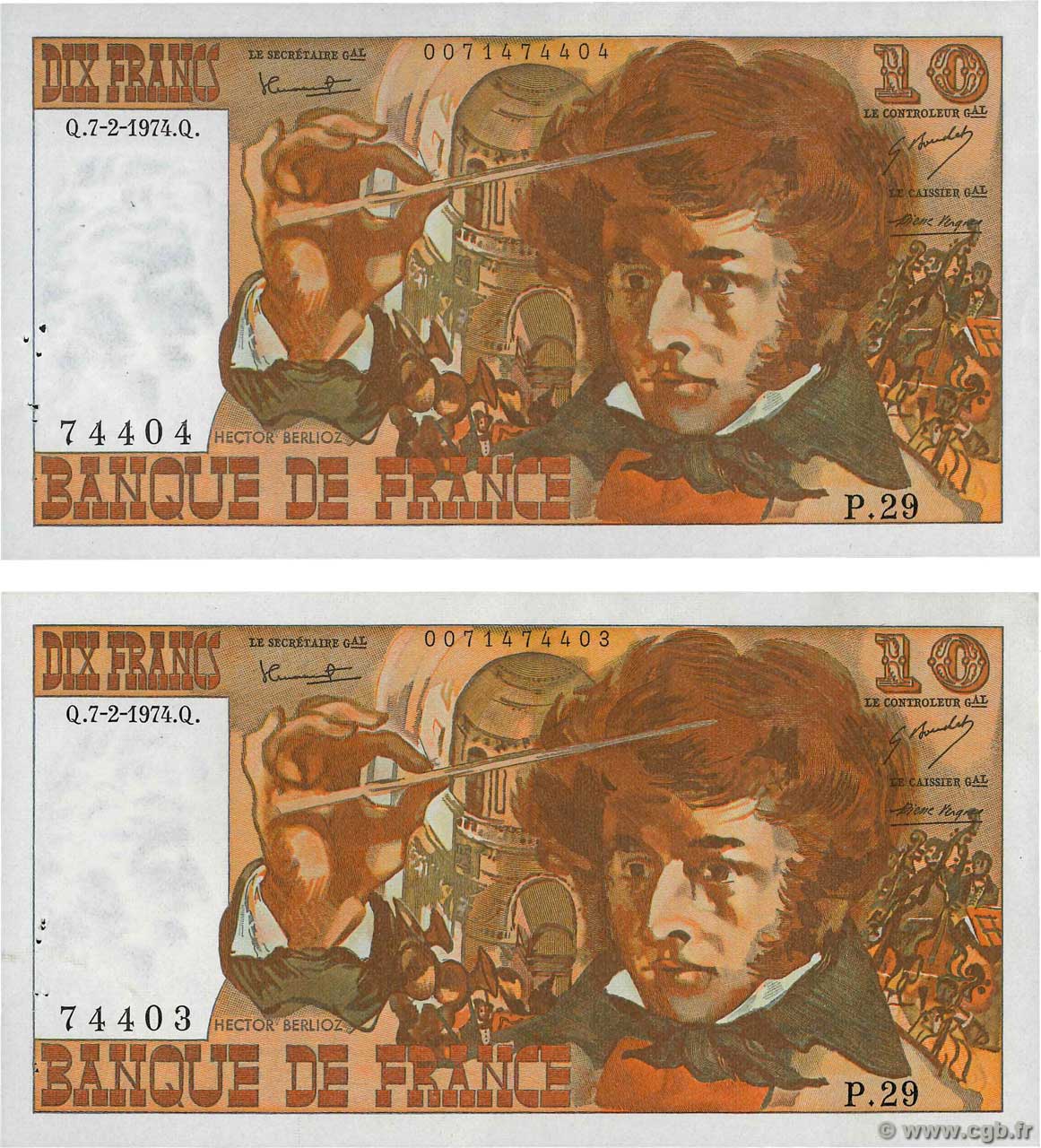 10 Francs BERLIOZ Consécutifs FRANCIA  1974 F.63.03 EBC