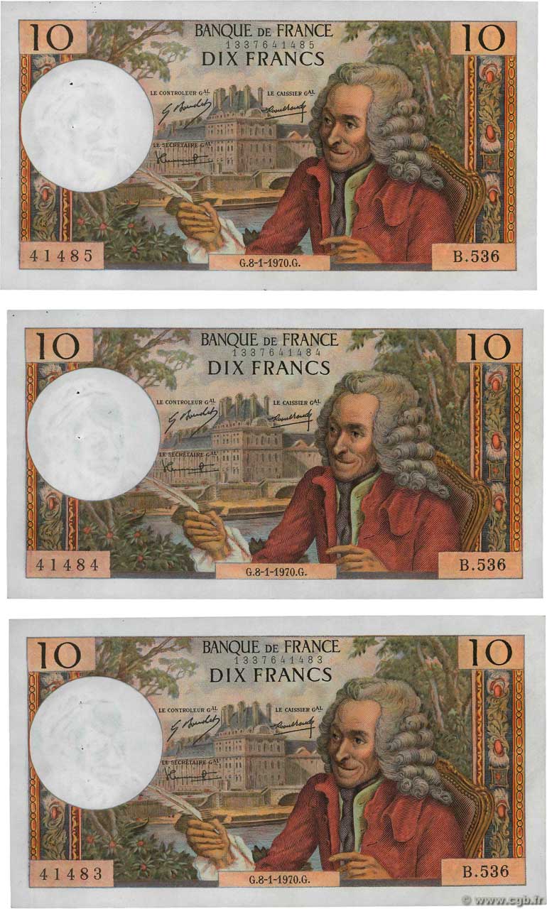 10 Francs VOLTAIRE Consécutifs FRANCE  1970 F.62.41 SUP