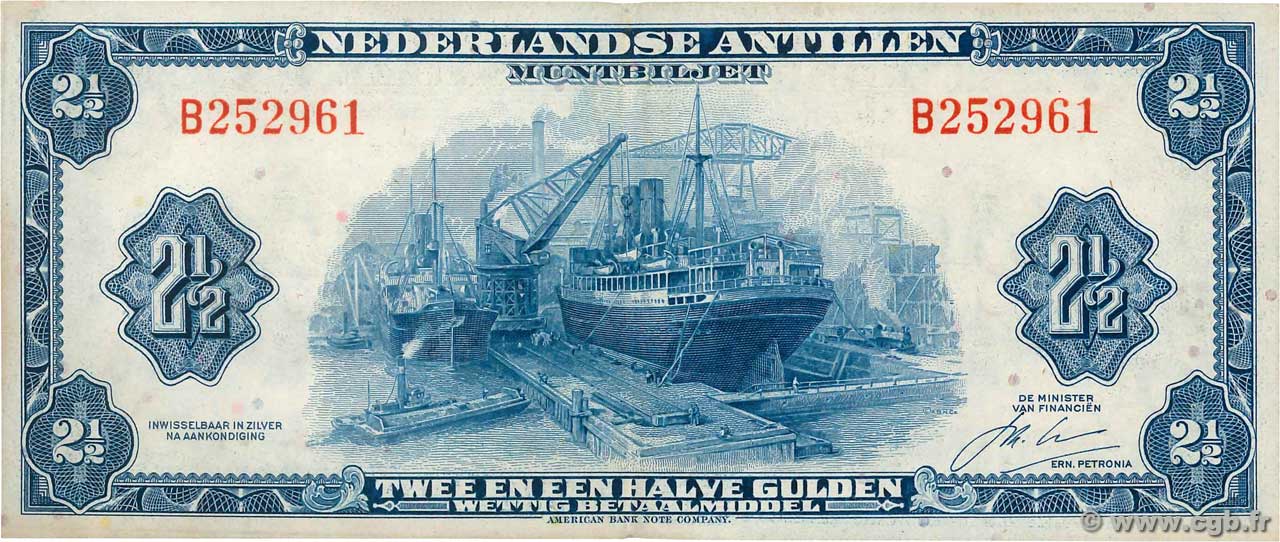 2,5 Gulden NETHERLANDS ANTILLES  1964 P.A01b VF+