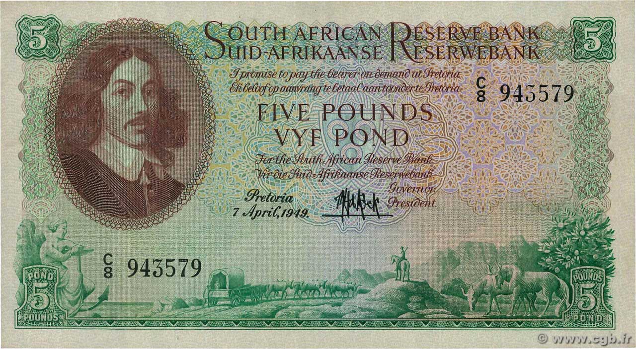 5 Pounds AFRIQUE DU SUD  1949 P.094 TTB