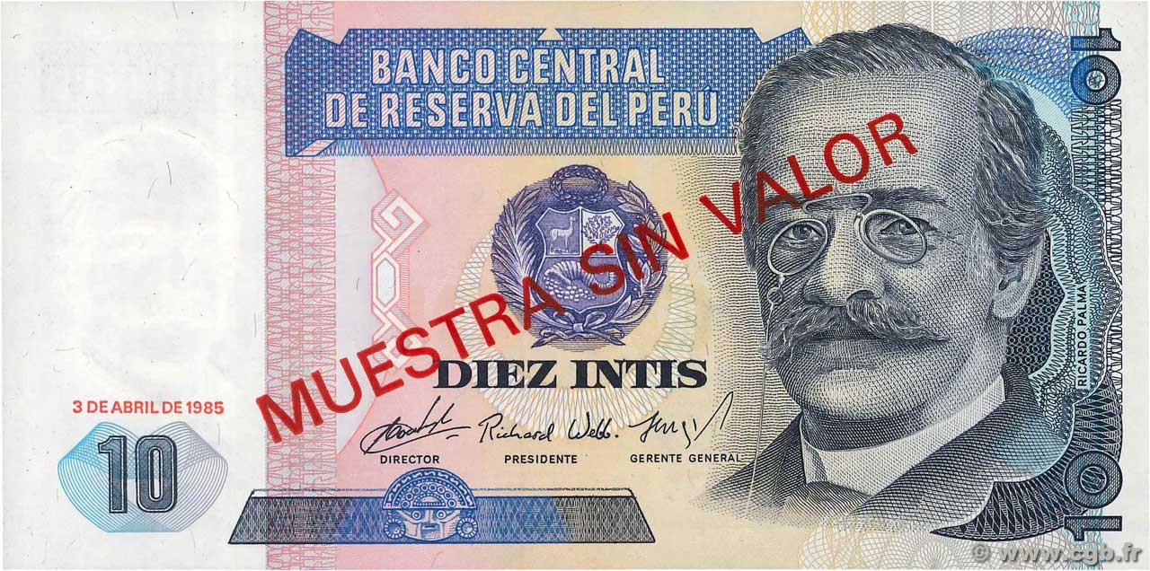 10 Intis Spécimen PERU  1985 P.128s ST