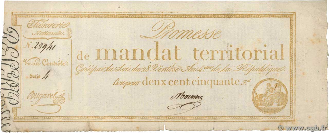 250 Francs avec série FRANKREICH  1796 Ass.61b SS