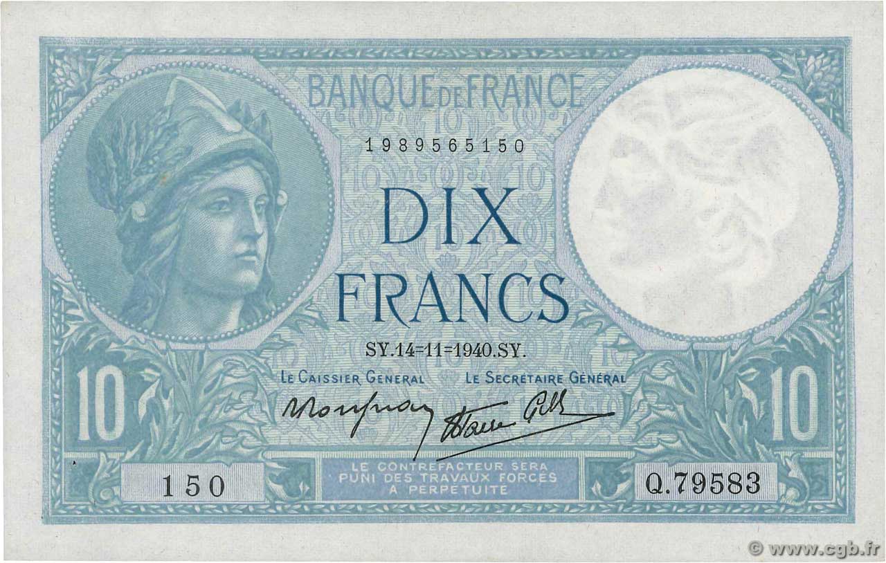 10 Francs MINERVE modifié FRANCE  1940 F.07.20 SUP+