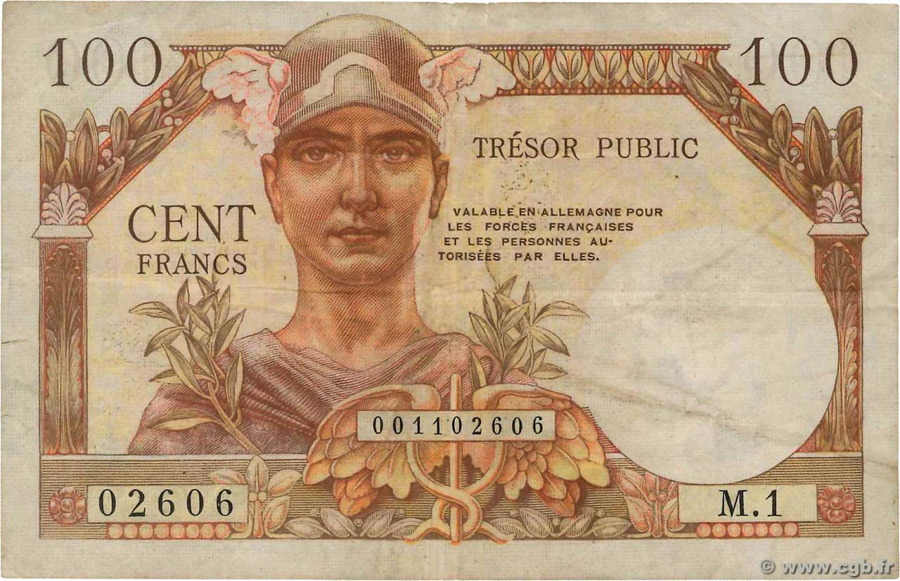 100 Francs TRÉSOR PUBLIC FRANCE  1955 VF.34.01 TTB