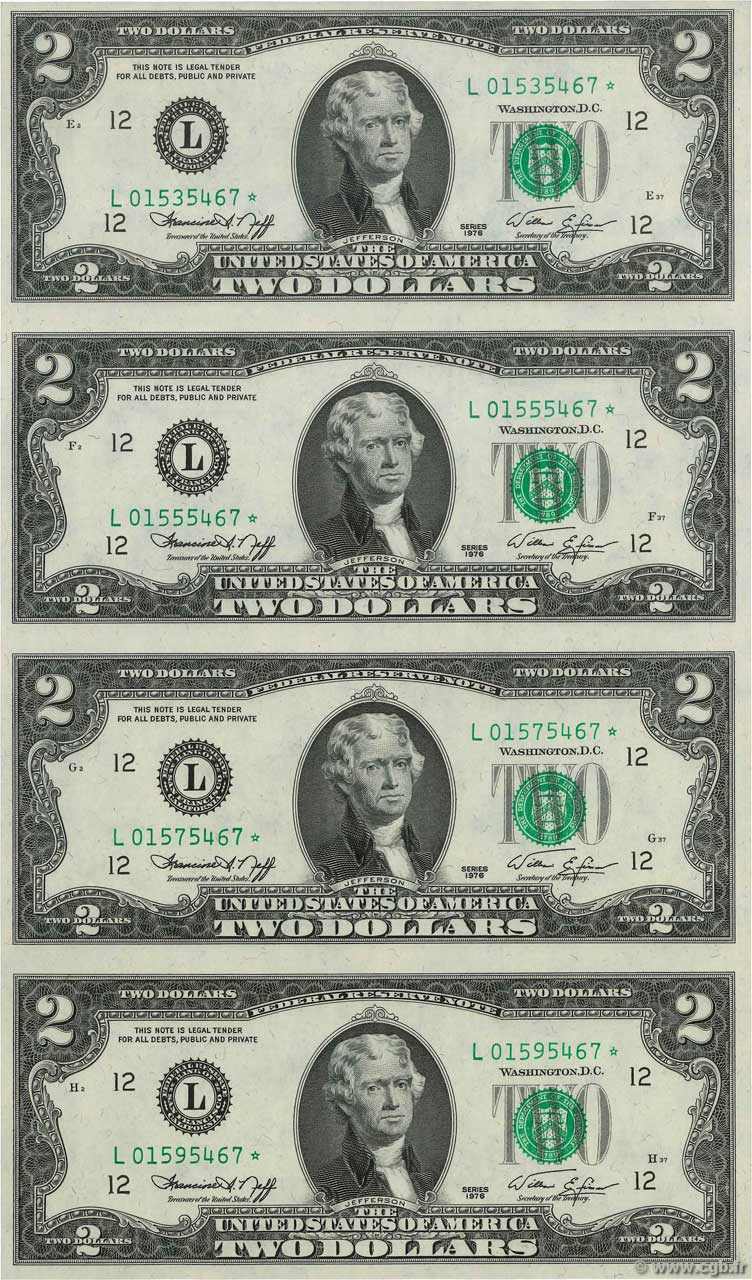 2 Dollars Planche ÉTATS-UNIS D AMÉRIQUE San Francisco 1976 P.461 NEUF