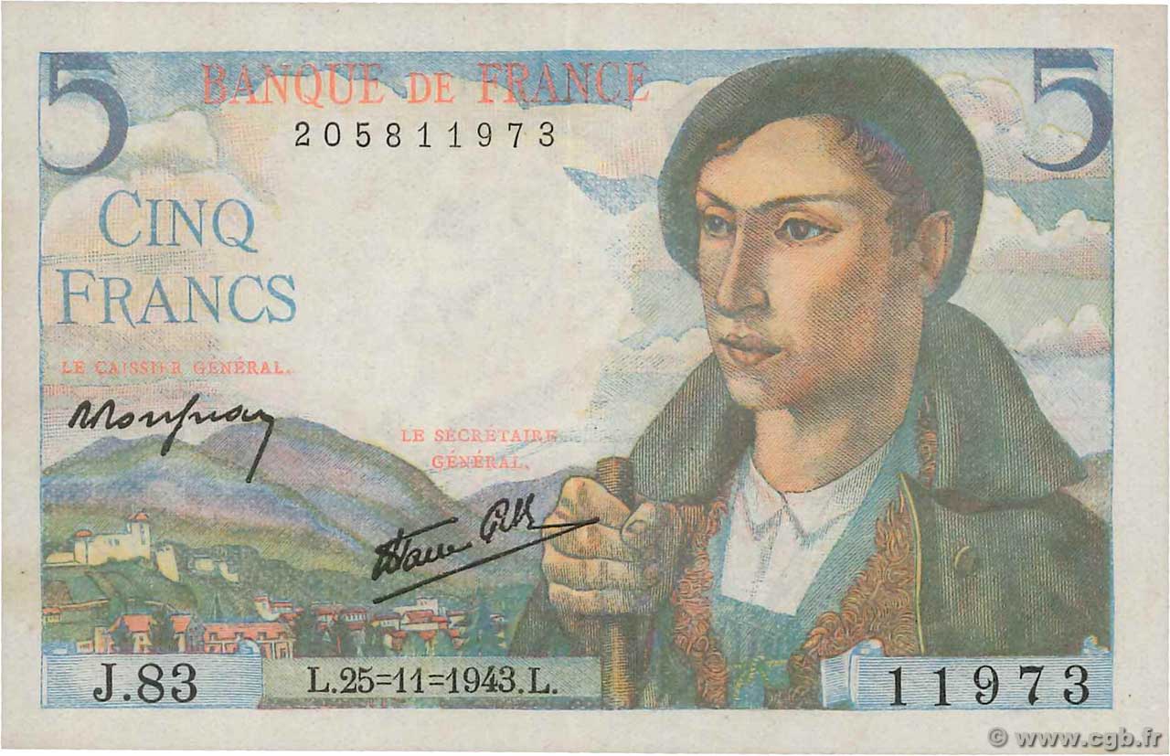 5 Francs BERGER FRANCE  1943 F.05.04 SUP