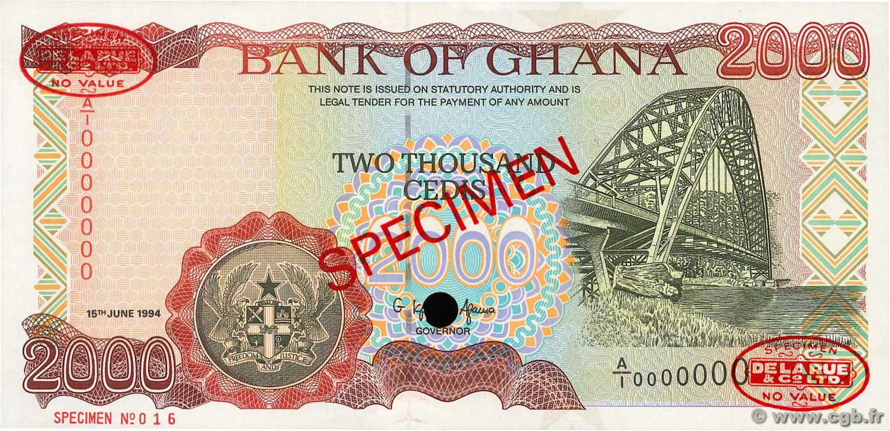 2000 Cedis Spécimen GHANA  1994 P.30as UNC-