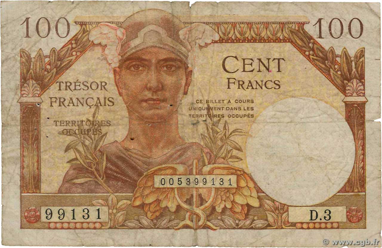 100 Francs TRÉSOR FRANÇAIS FRANCE  1947 VF.32.03 B+