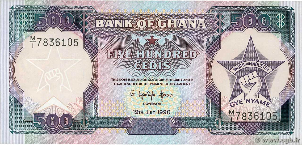 500 Cedis GHANA  1990 P.28b UNC
