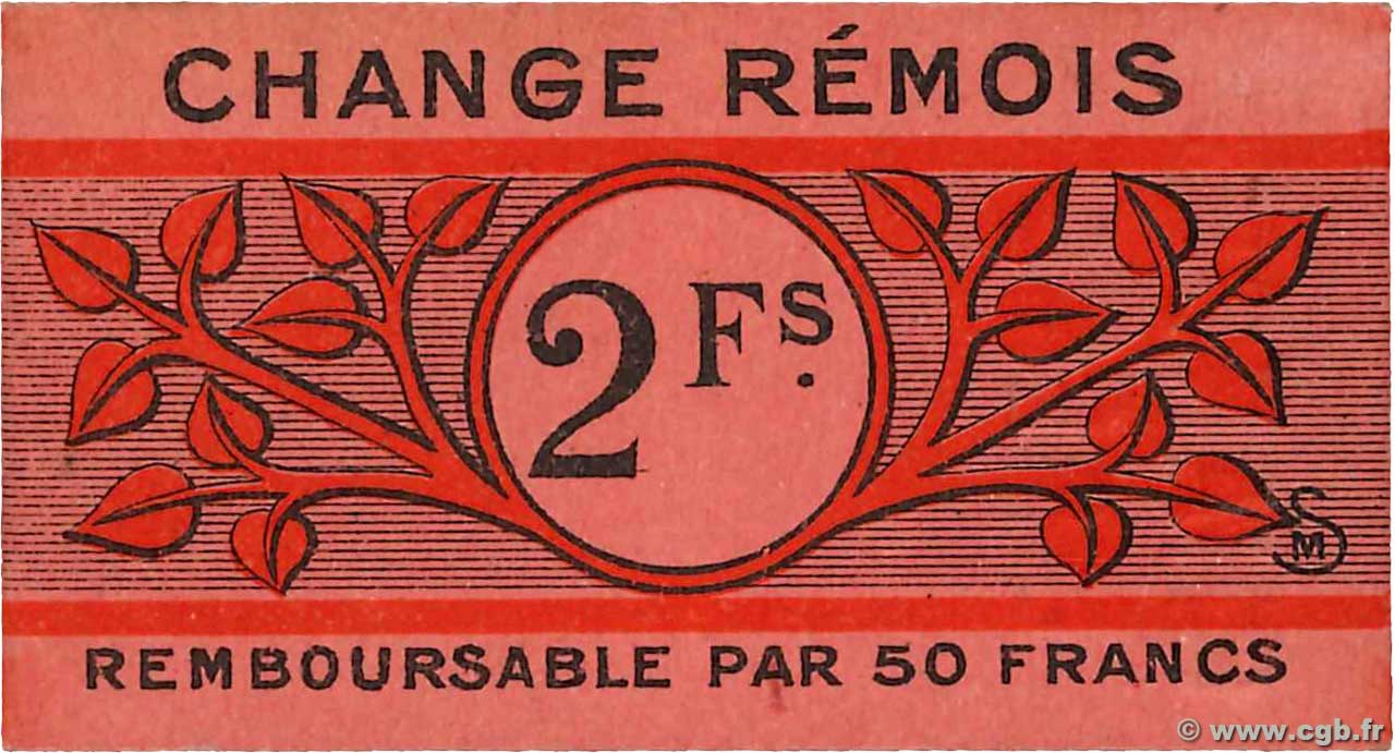 2 Francs FRANCE regionalism and various Reims 1914 JP.51-46 UNC