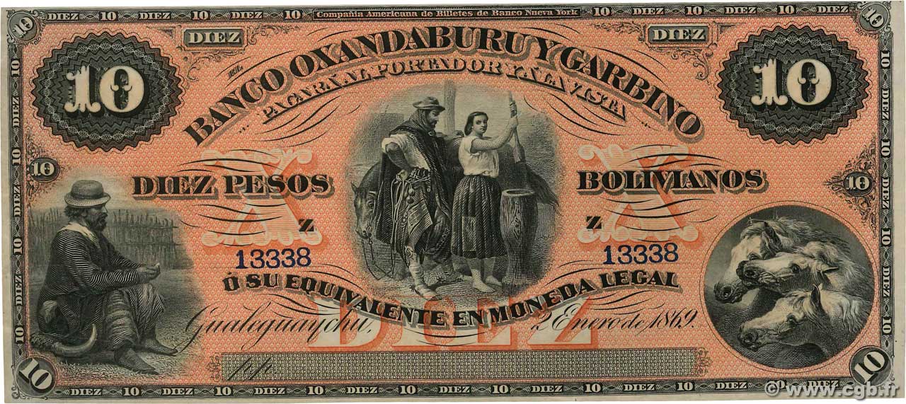  10 Pesos Bolivianos Non émis ARGENTINIEN  1869 PS.1784r fST