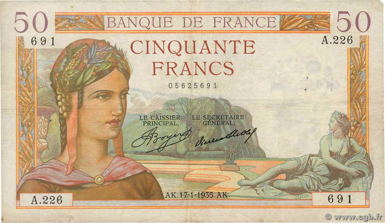 50 Francs CÉRÈS FRANCIA  1935 F.17.03 q.BB