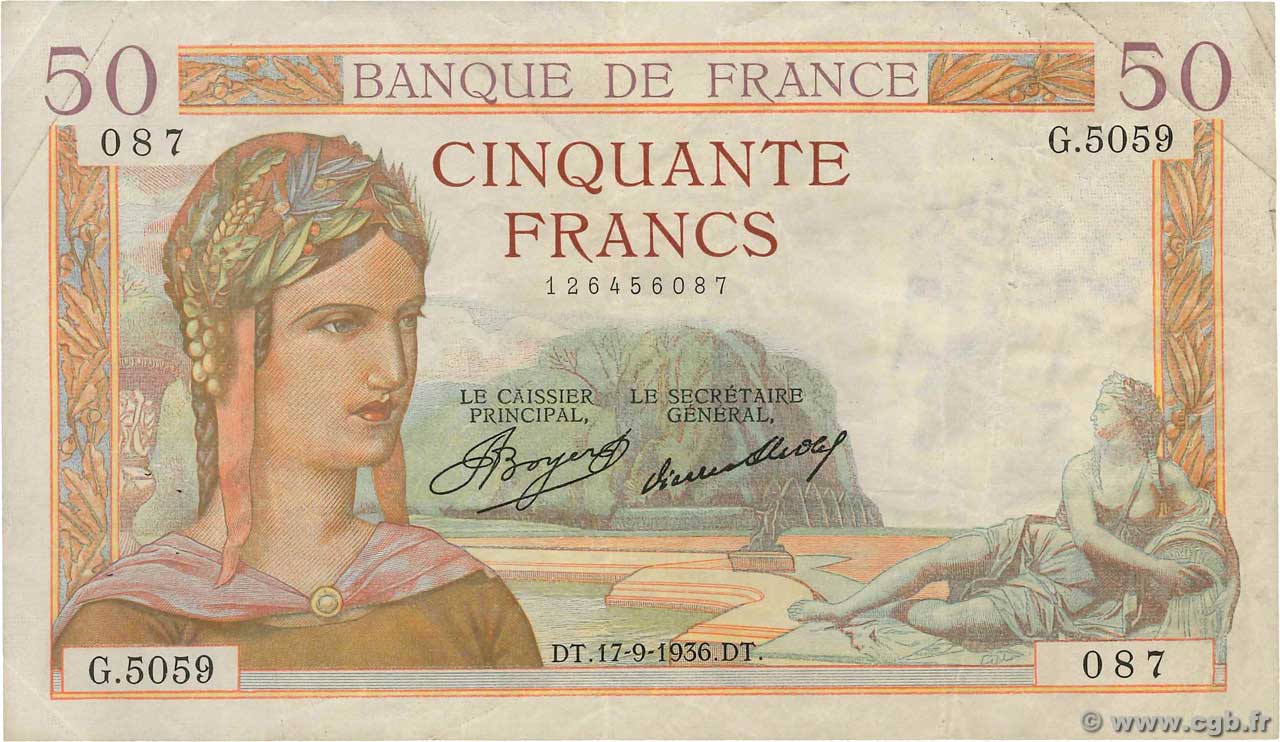 50 Francs CÉRÈS FRANCE  1936 F.17.30 TB+