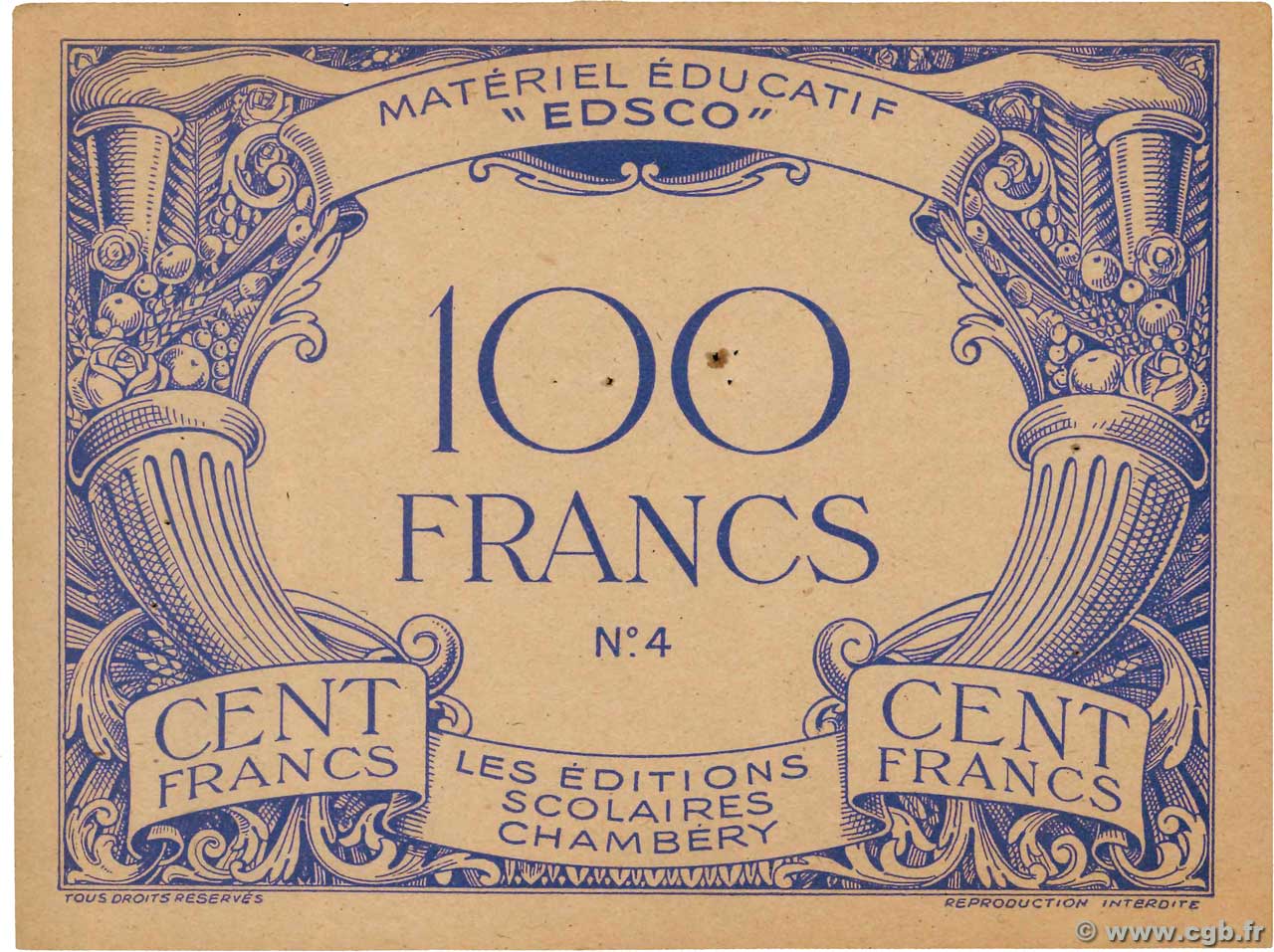 100 Francs Scolaire FRANCE régionalisme et divers  1940  SUP
