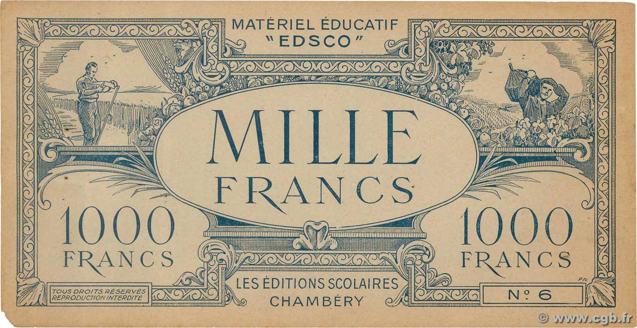 1000 Francs Scolaire FRANCE regionalism and various  1940  VF