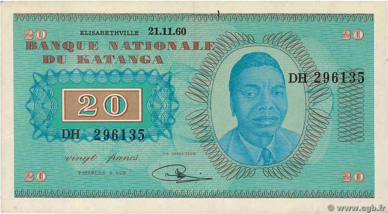 20 Francs KATANGA  1960 P.06a TTB