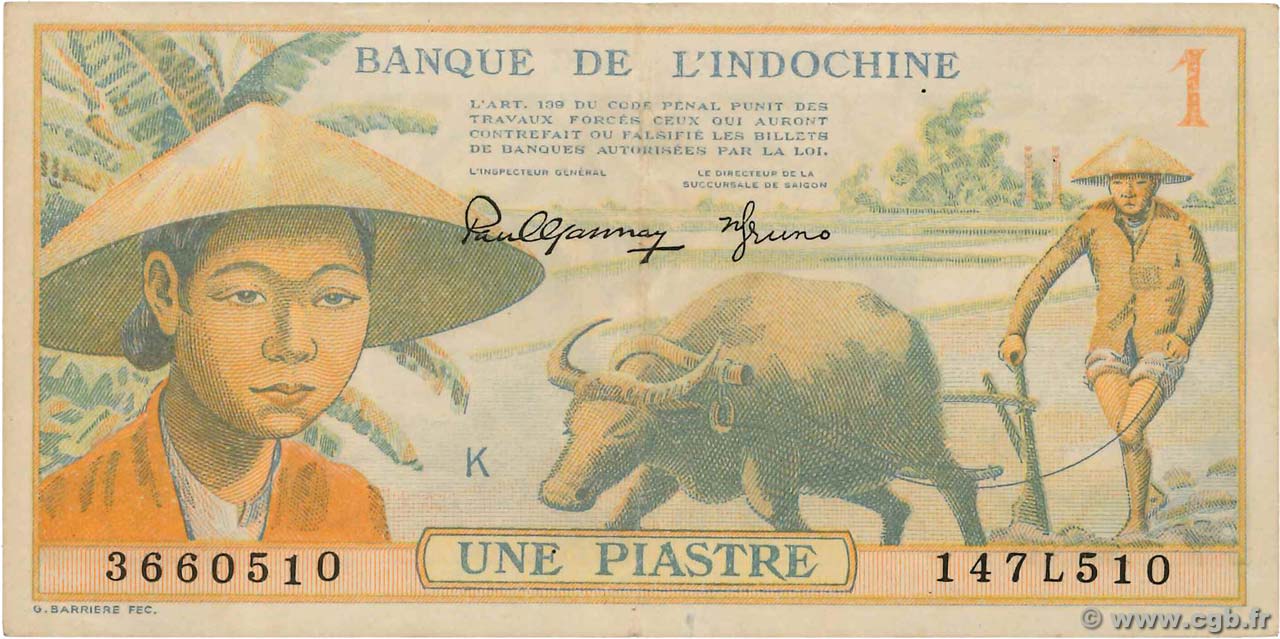 1 Piastre INDOCHINE FRANÇAISE  1942 P.074 TTB+