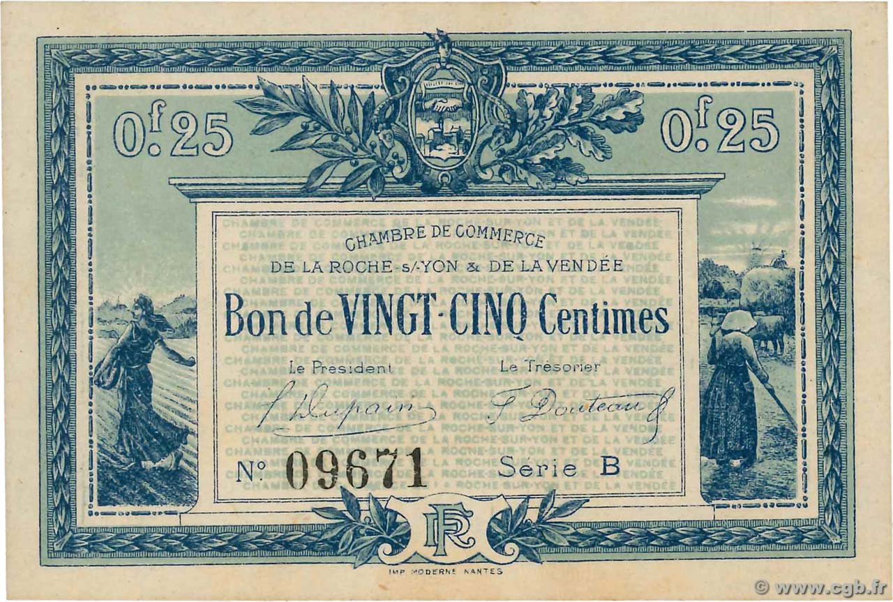 25 Centimes FRANCE régionalisme et divers La Roche-Sur-Yon 1916 JP.065.26 TTB+