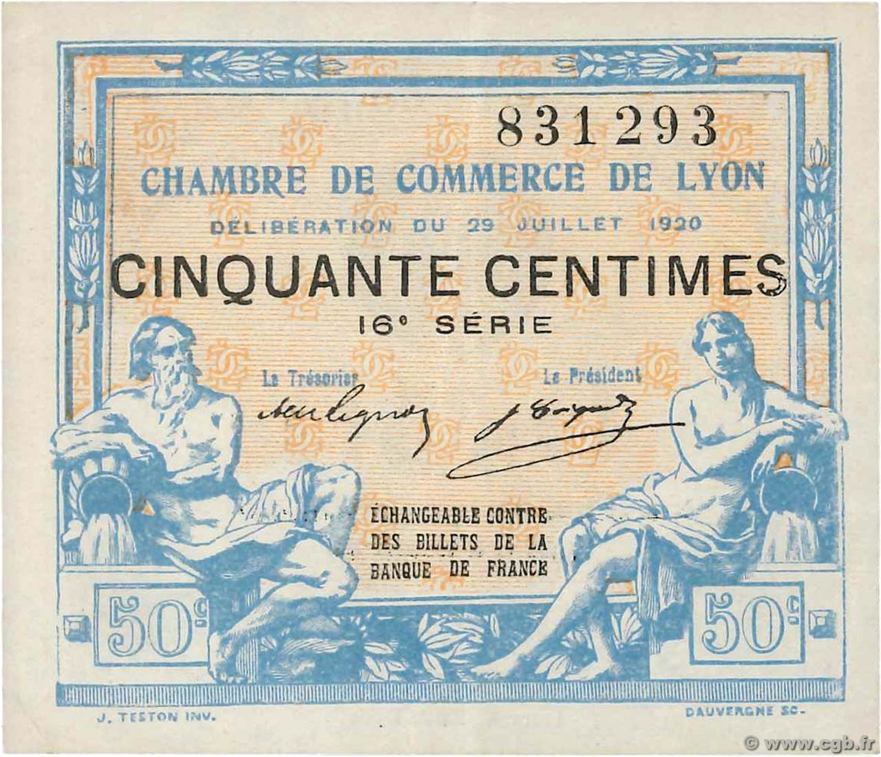 50 Centimes FRANCE régionalisme et divers Lyon 1920 JP.077.22 SUP