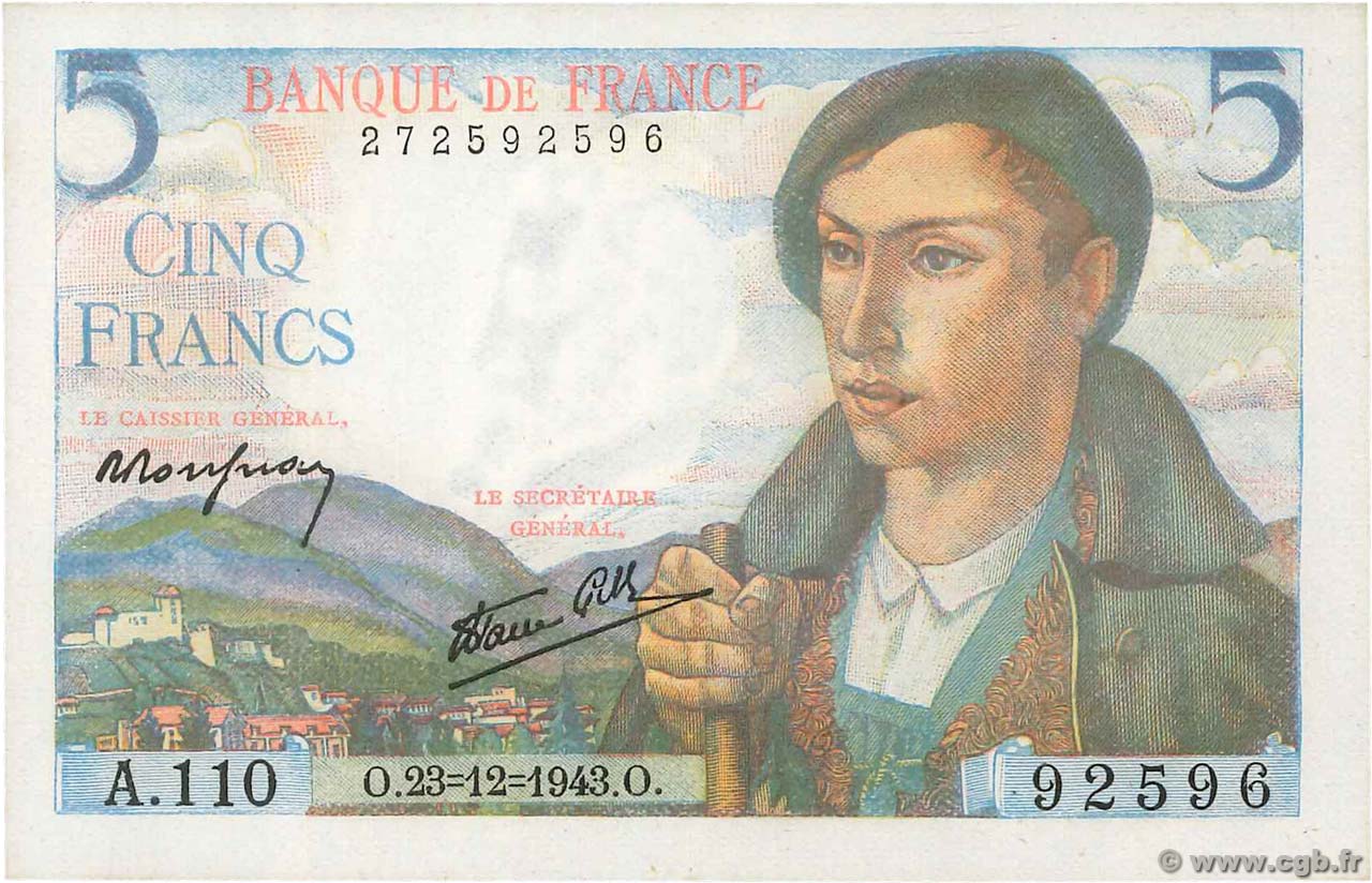 5 Francs BERGER FRANCE  1943 F.05.05 NEUF