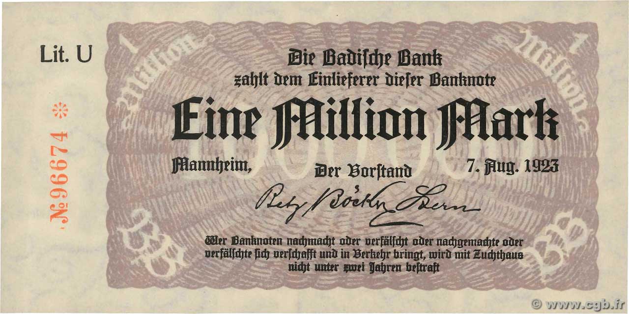 1 Million Mark ALLEMAGNE Mannheim 1923 PS.0912 NEUF