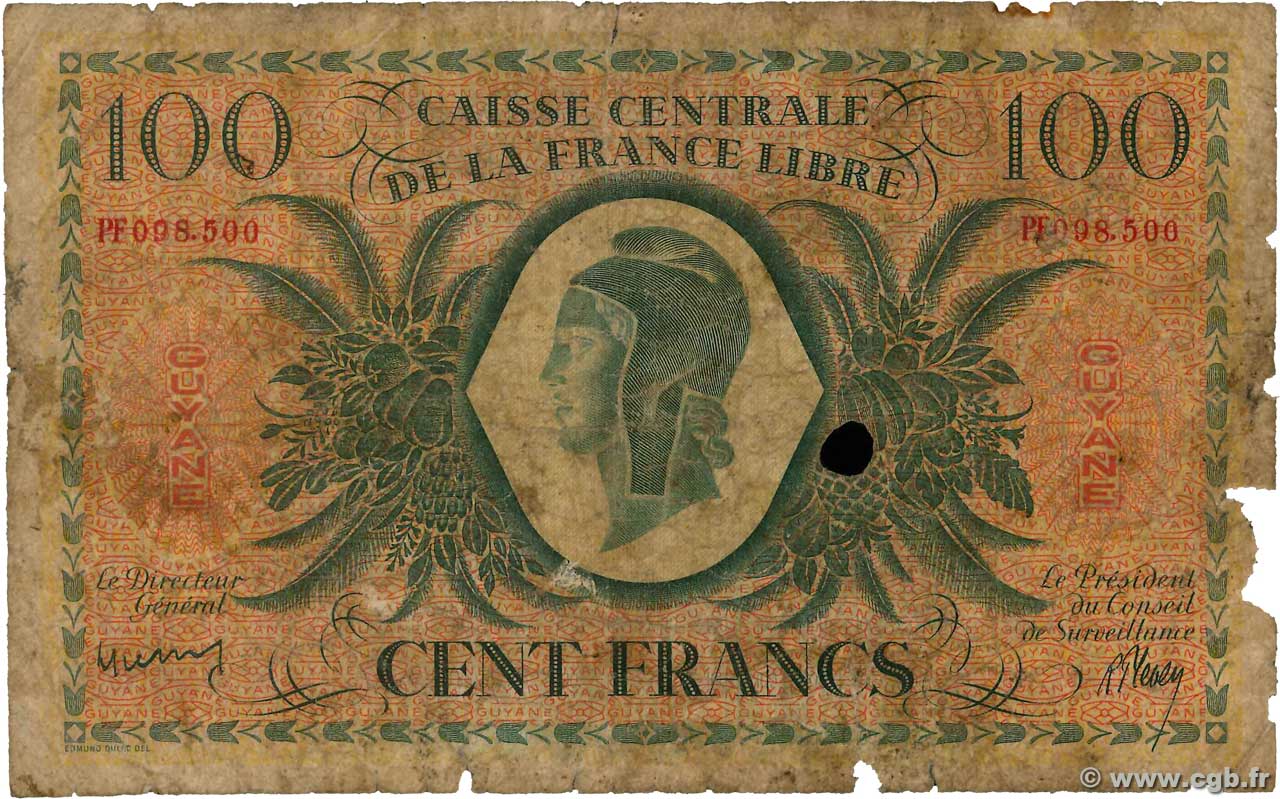 100 Francs FRENCH GUIANA  1941 P.16a GE