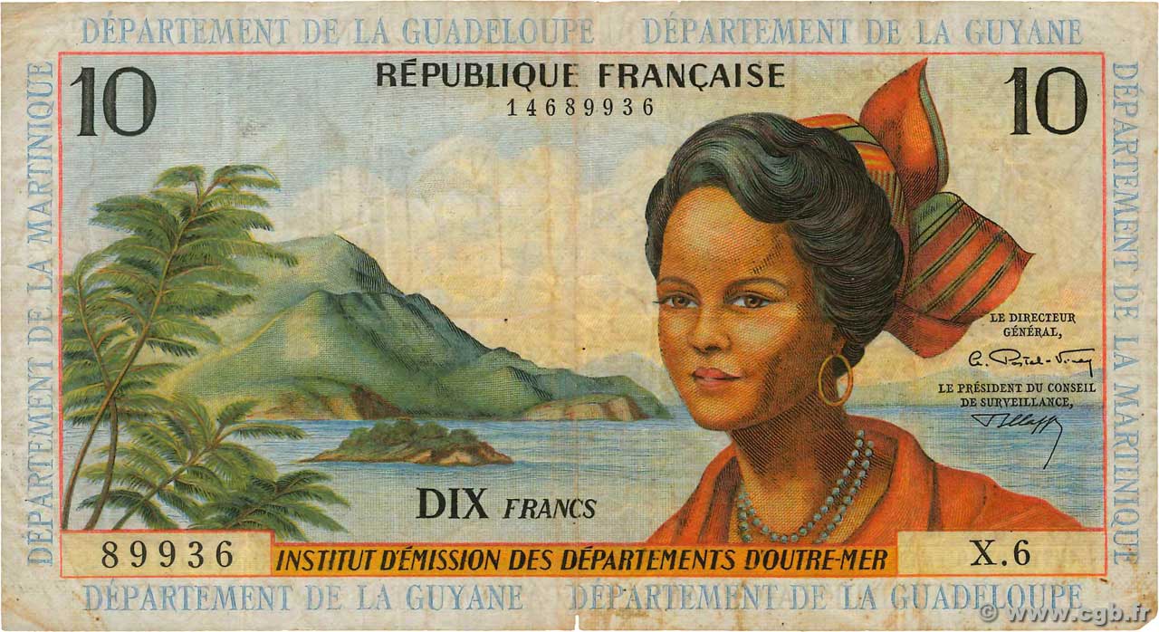 10 Francs FRENCH ANTILLES  1964 P.08b fS