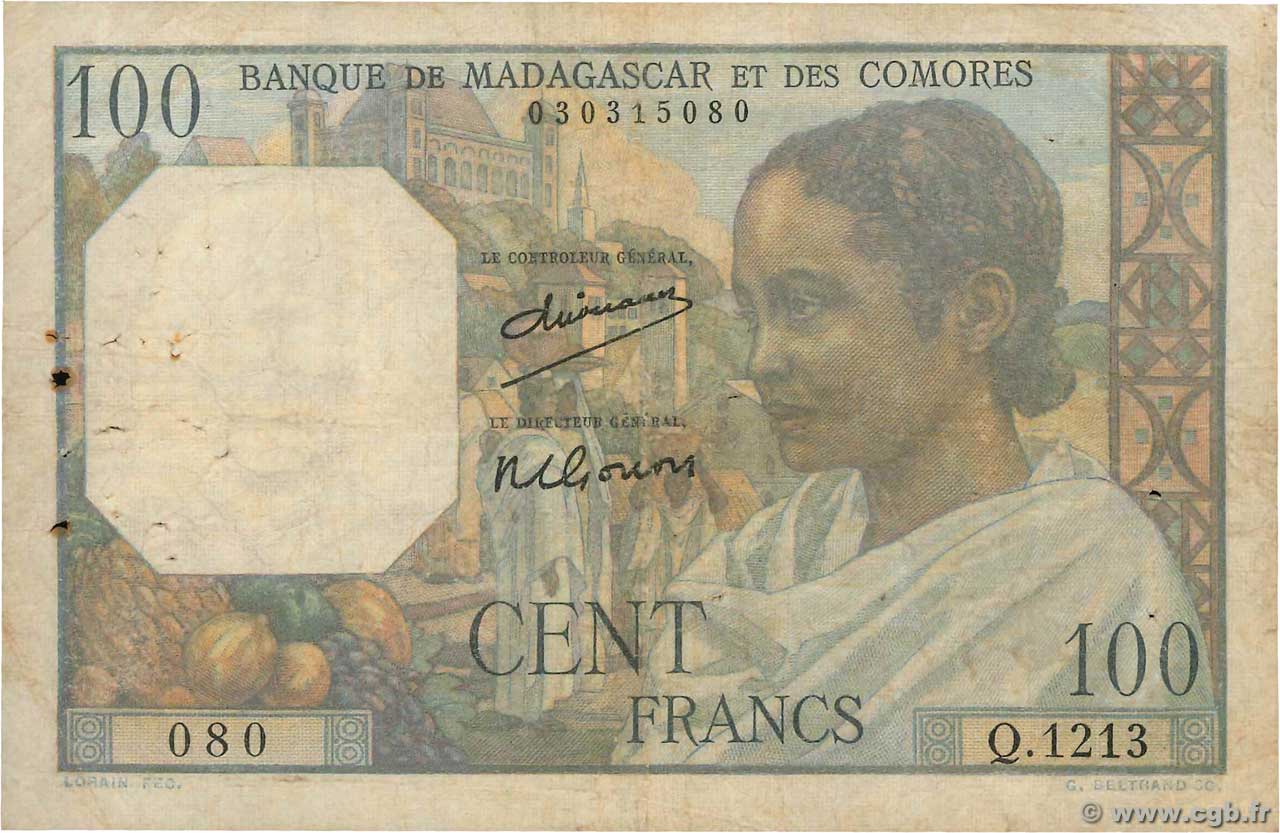 100 Francs MADAGASCAR  1950 P.046a G