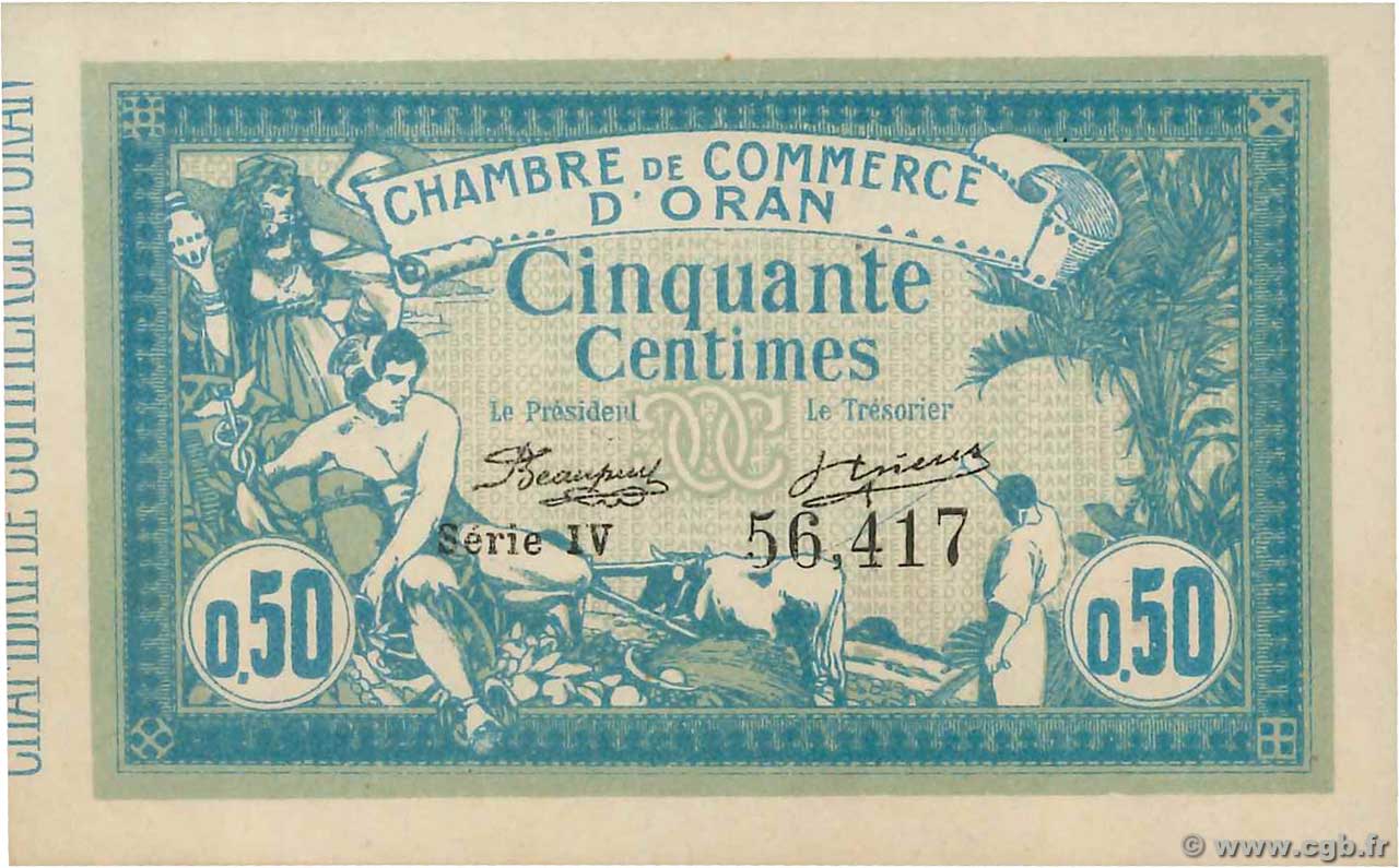 50 Centimes ALGÉRIE Oran 1915 JP.141.04 NEUF