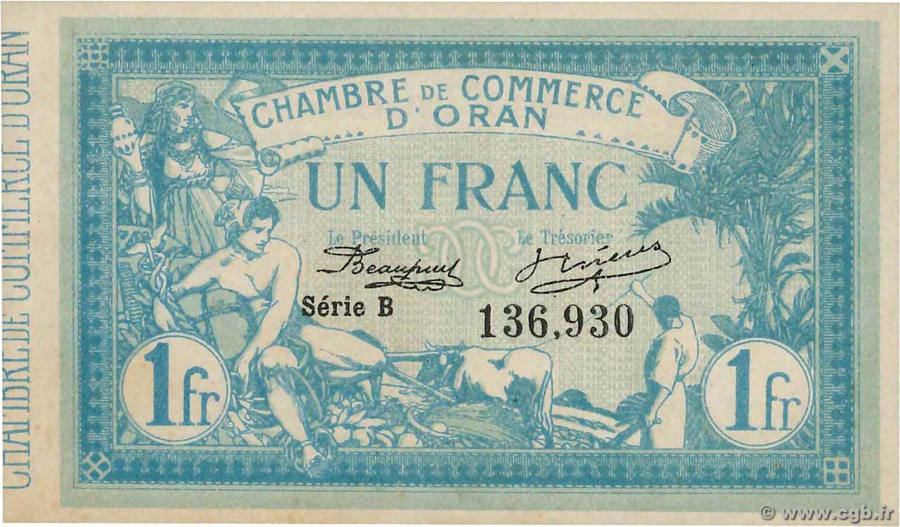 1 Franc ALGERIA Oran 1915 JP.141.02 q.FDC
