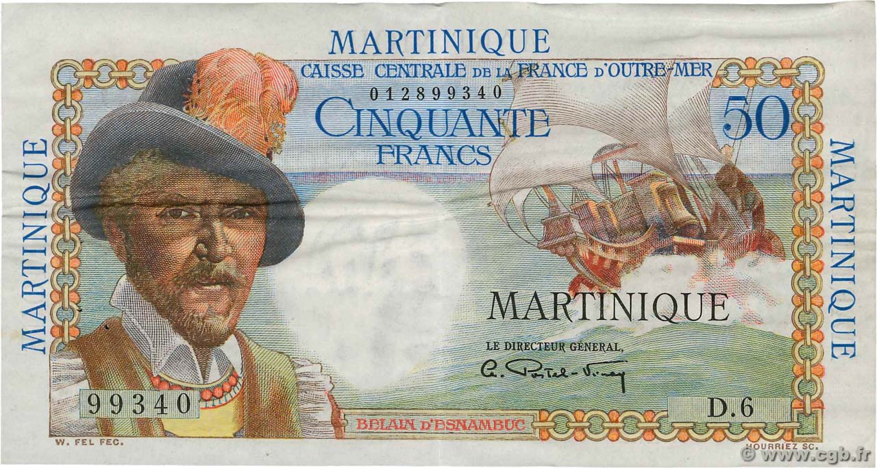 50 Francs Belain d Esnambuc MARTINIQUE  1946 P.30a VF