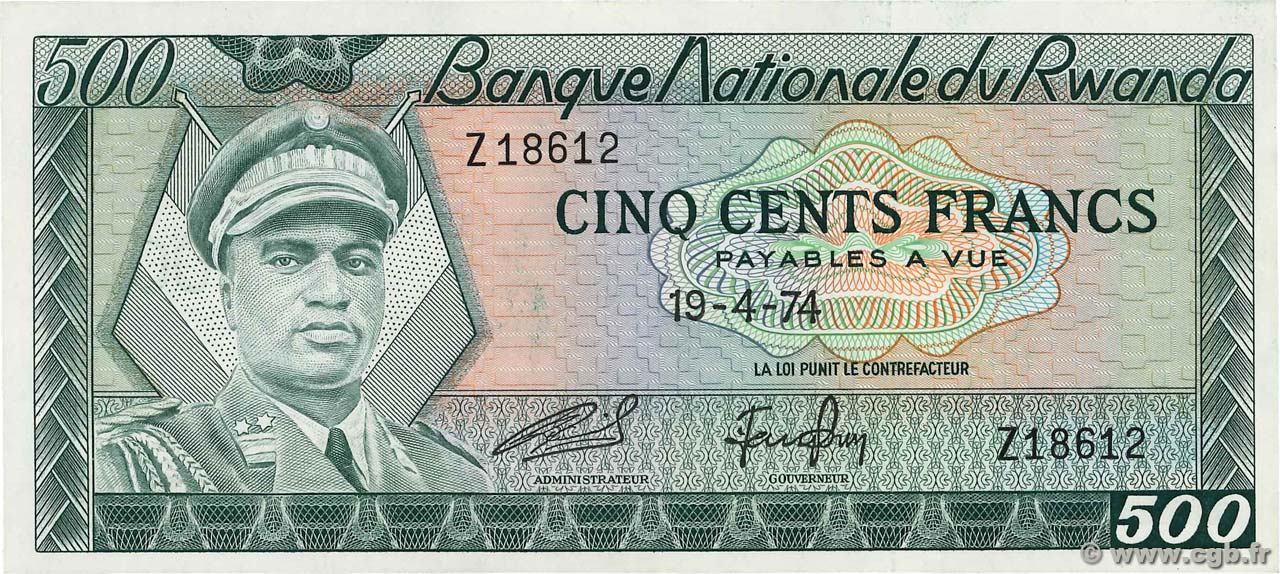 500 Francs RWANDA  1974 P.11a AU