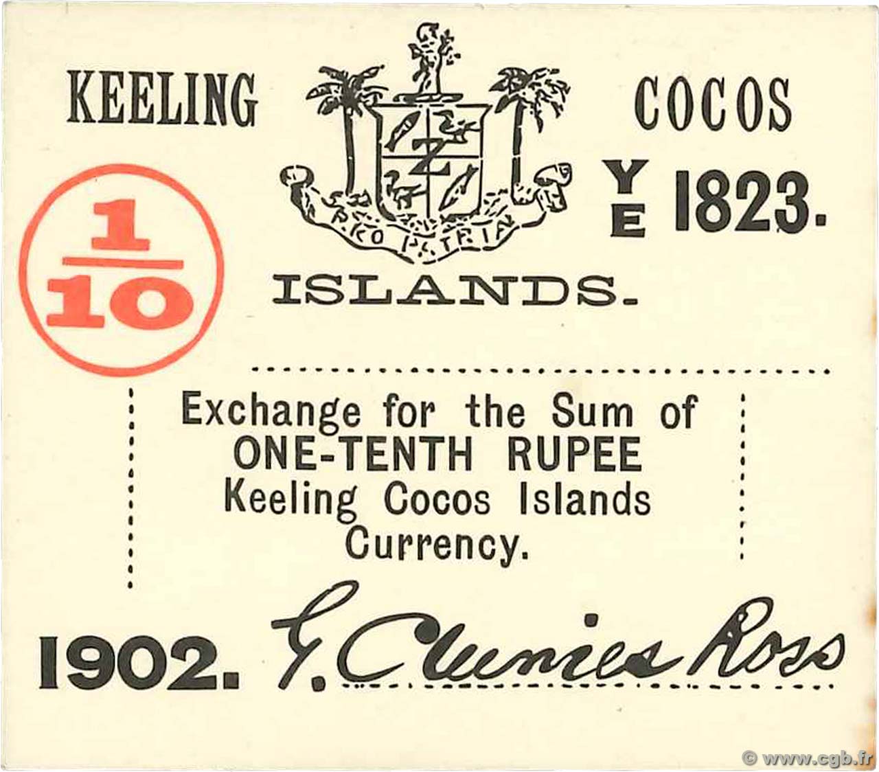 1/10 Rupee ISLAS COCOS (KEELING)  1902 PS.123 SC