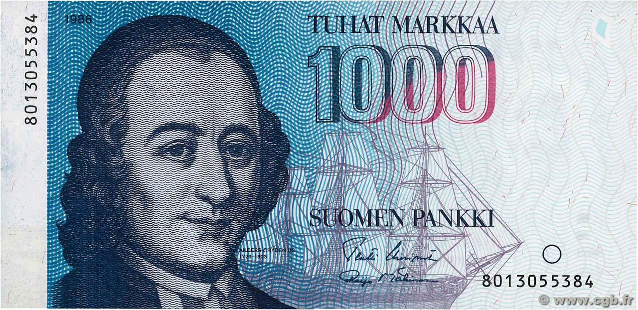1000 Markkaa FINLANDIA  1986 P.117a AU