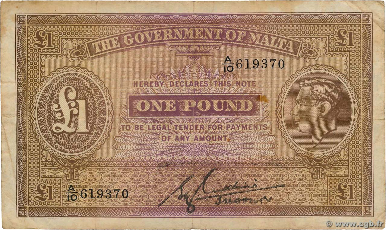 1 Pound MALTE  1940 P.20b BC+