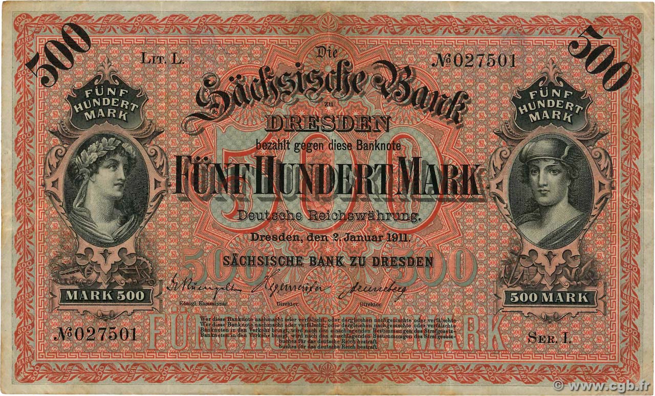 500 Mark ALLEMAGNE Dresden 1911 PS.0953b pr.TTB