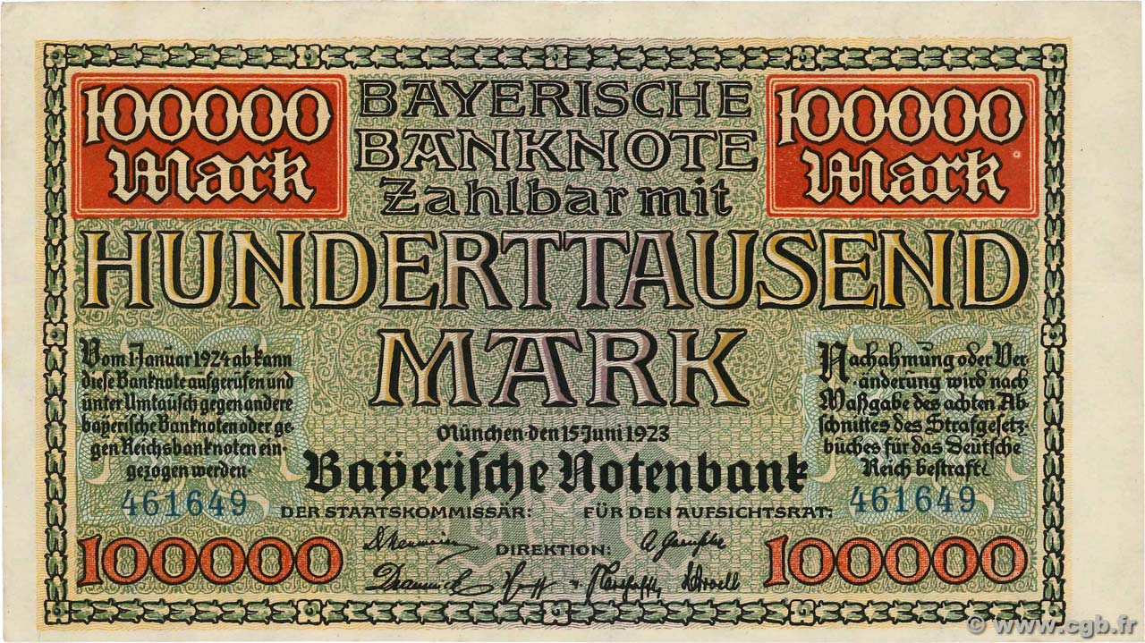 100000 Mark DEUTSCHLAND Munich 1923 PS.0928 fST